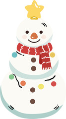 Adorable Cute Snowman Illustration with Scarf and Christmas Star.