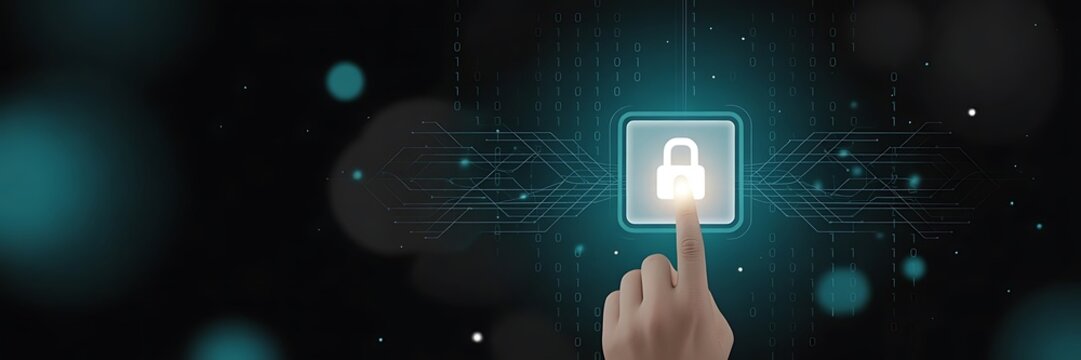 Businessman touching virtual master key with binary number code for identity and access password ,technology security system and prevent hacker concept. security system and prevent - Powered by Adobe