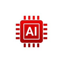 Minimalist AI Chip Icon Vector &ndash; Red Microchip Symbol on White Background
