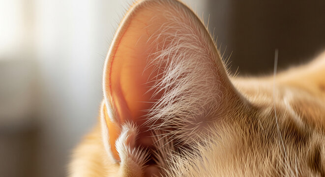 Macro Close-up of a Cat's Orange and Ginger Ear
A soft and intimate macro close-up of the ear (pinna) of an orange or ginger domestic cat
