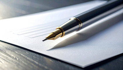 Elegant Writing: A classic pen rests delicately on pristine stationery, creating a composition that reflects professionalism and refined elegance.