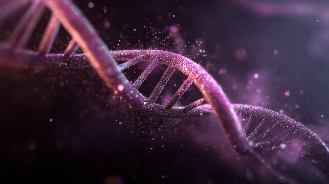futuristic dna helix made of particles glowing in violet and magenta light - Powered by Adobe