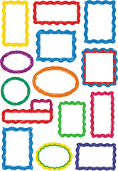 Collection of Colorful Wavy Border Frames Rectangles Ovals Circles and Squares Isolated on White Background