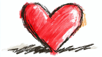 Vibrant hand-drawn red heart with bold black outline conveying passion and love