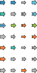Collection of Diverse Arrows Icons Set in Various Colors and Styles, Rightward Directional Symbols
