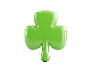 Fototapeta premium Green shamrock, glossy clover leaf, symbol of luck and Irish culture, isolated on transparency background, cheerful and festive design for St. Patrick Day celebration