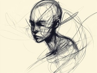 Faceless figure in dynamic pose abstract line art with contemporary minimal design