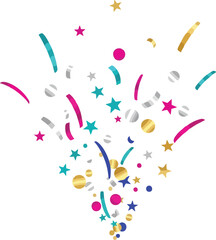 Obraz premium A vibrant 2D flat illustration of colorful confetti and stars exploding in a celebratory scene for the new year against a clean white background with a joyful and festive mood.