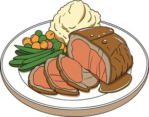 Delicious roast beef dinner with mashed potatoes