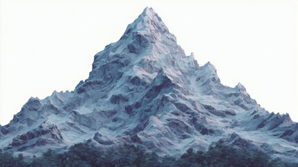 Majestic snow-capped mountain peak dominates a serene landscape with lush green forest below