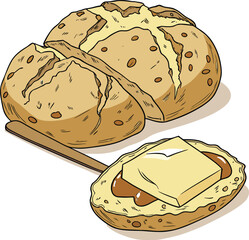 Illustration of hot cross bun with butter