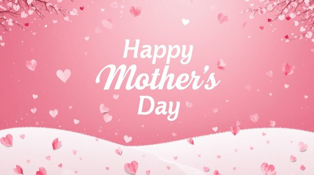 Happy mothers day greeting with falling pink petals and soft pink background - Powered by Adobe