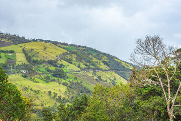 Beautiful view of the Andes mountains in Purace, Cauca, Colombia, showcasing lush greenery and stunning natural scenery.