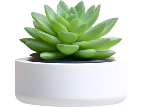 Small potted succulent plant isolated on transparent background, symbolizing freshness and minimal home decor.
