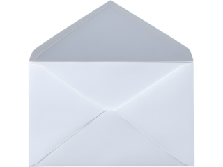 Minimal open envelope with blank letter inside isolated on transparent background, symbolizing message, communication, and mindfulness.