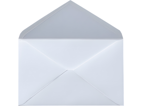 Minimal open envelope with blank letter inside isolated on transparent background, symbolizing message, communication, and mindfulness.