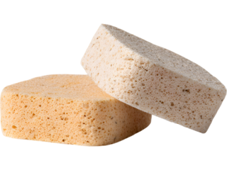 Set of natural biodegradable sponges isolated on transparent background, representing eco-friendly cleaning and sustainable living.