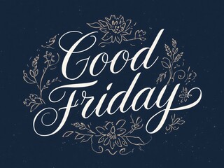 Elegant good friday lettering with floral wreath on dark background