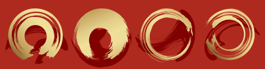 筆で書いた円形のベクター素材。正月にぴったりな高級感。