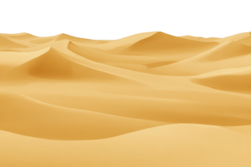 Desert landscape with golden sand dunes under clear sky, smooth texture, tranquil and vast environment, natural beauty, arid climate, peaceful and serene scene
