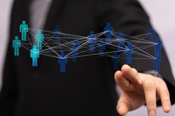 Connecting people and business with the concept of technology and network. Digital transformation and human connection in virtual business.