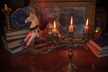 Mystical New Year celebration with holiday decorations and fortune telling. Year of the horse