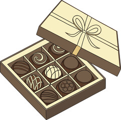 Illustration of a box of chocolates with a bow