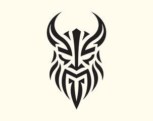 Tribal warrior head with horns abstract vector illustration