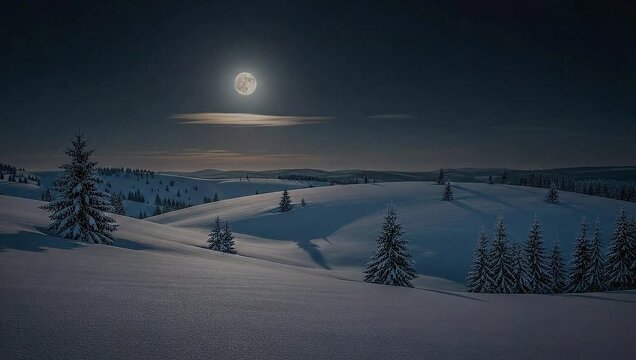 Full Moon Over Peaceful Snowy Landscape