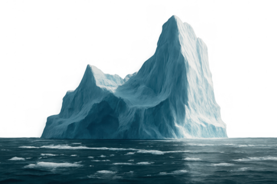 Iceberg floating on dark ocean water, representing climate change and global warming crisis with transparent background - Powered by Adobe