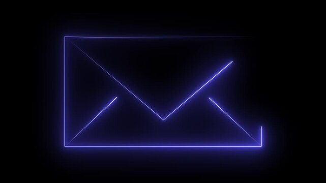 A  glowing neon outline email envelope icons drawing and fading in a seamless loop animation, presenting modern digital communication and messaging concepts in an abstract style.