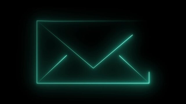 A  glowing neon outline email envelope icons drawing and fading in a seamless loop animation, presenting modern digital communication and messaging concepts in an abstract style.