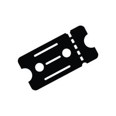 Simple black silhouette of a vintage style ticket or coupon with perforated edge