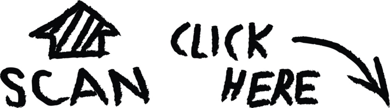 Hand drawn scan here text with arrow pointing down
