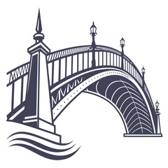 Abstract bridge logo created from three curved parallel lines forming a smooth horizon arc, representing connection and strength, minimal grey and blue vector aesthetic.