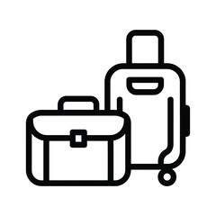 Stylized outline icon of a rolling suitcase and a briefcase for travel