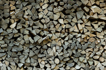 Texture of Firewood Prepared for Stove Heating, Natural Abstract Brown Background