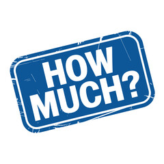 Naklejka premium How much question mark blue stamped sign asking about cost or price