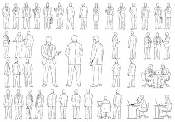 Collection of Business People Poses and Actions, Front and Back Views, Isolated on White Background