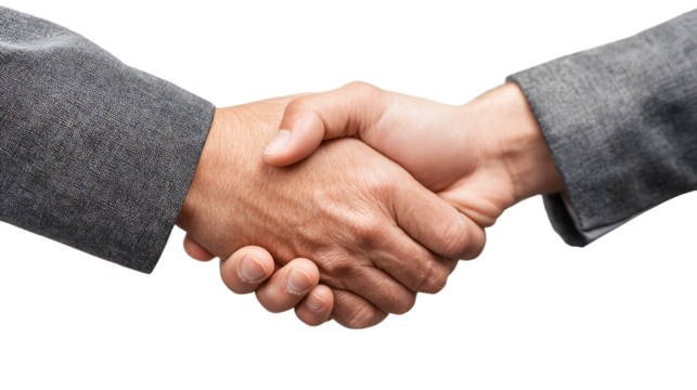 Handshake Close Up with Transparent Background Agreement and Cooperation in Gray Toned Business Attire and Good Lighting for Professional Impression, PNG