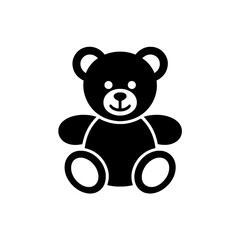 Fototapeta premium Flat Black Silhouette Teddy Bear Icon with White Negative Space Details for Eyes, Nose, Mouth, and Paws, Centered on a Pure White Background