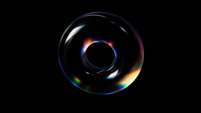 glass torus, 3D animation loop, circle, transparent shape, black background, glass dispersion, 4K render