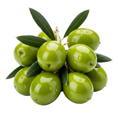 Obraz premium Green Olives on Branch with Leaves isolated on a transparent background