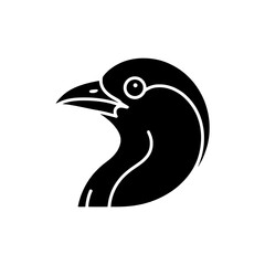 Obraz premium Minimalist Black Bird Head Silhouette Icon, Facing Left, with White Eye and Neck Line Details on a Clean White Background