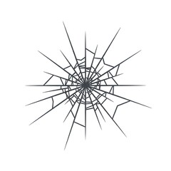 Obraz premium A stylized graphic showing a circular pattern of shattered or cracked glass, with lines radiating outward from the center.