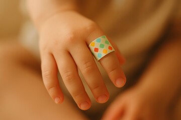 Child&rsquo;s Finger with Colorful Bandage