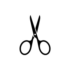 Simple Black Open Scissors Icon with Circular Handles on White Background