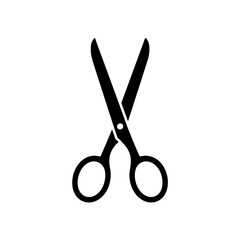 Minimalist Solid Black Open Scissors Icon on Pure White Background