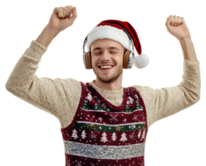PNG Caucasian Man headphones expression christmas.