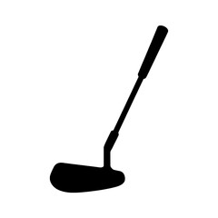 Solid Black Golf Putter Icon, Diagonal Orientation on Pure White Background